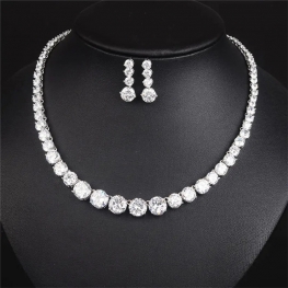 RAKOL SP171 Design Simple Big and Small Round Crystal Chain Necklace Earring Jewelry Set