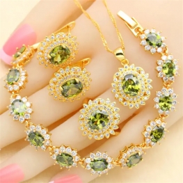 Luxury zircon jewelry 18k Gold Jewelry Sets for Women Earrings Necklace Pendant Ring Bracelet Wedding Gift