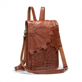 Hot Sale Fashion Retro Style Wheel Gear Decoration Leather Backpack 2 in 1 Steampunk Shoulder Bag Leather Backpacks
