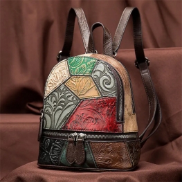 Westal 86348 Women Backpack Genuine Real Leather Casual Vintage Colorful Patchwork Laptop Travel Backpack For Women